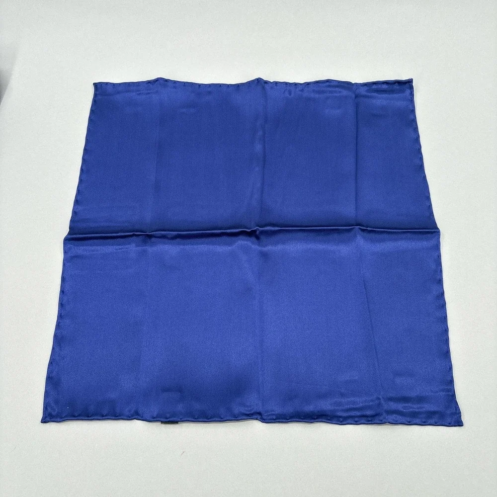 Brioni Silk Tie Pocket Square Set Blue Solid Handmade Italy Satin Luxury Classic